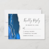 Modernes Royal Blue Silver Agate Wedding RSVP (Vorderseite)