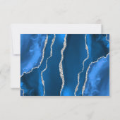 Modernes Royal Blue Silver Agate Wedding RSVP Karte (Rückseite)