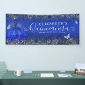Modernes Royal Blue Silver Gown Quinceañera Willko Banner (Messe)