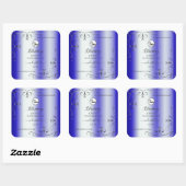Modernes Royal Blue Silver Verziert Product Label Quadratischer Aufkleber (Blatt)