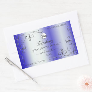 Modernes Royal Blue Silver Verziert Product Label Rechteckiger Aufkleber