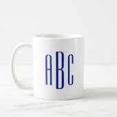Modernes Royal Blue Three Letter Monogram Kaffeetasse (Links)