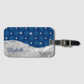 Modernes Royal Blue und Silver Glitzer Monogram Gepäckanhänger (Vorderseite (Horizontal))