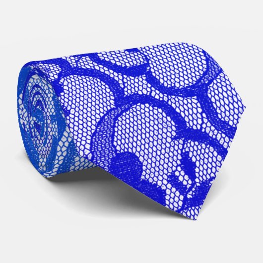 Modernes Royal Cobalt Blue Sapphire Lace Krawatte (Gerollt)