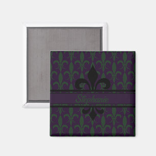Modernes Royal Lila Fleur-de-lis-Muster Monogram Magnet
