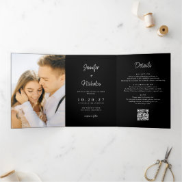 Modernes RSVP-Foto für Schwarze Hochzeit - Details Dreifach Gefaltete Einladung