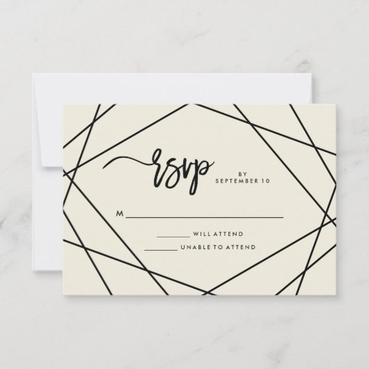 Modernes RSVP für Ecru und Black Geometric Wedding (Vorderseite)