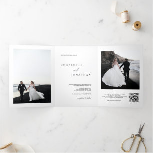 Modernes RSVP für einfache Hochzeiten - Details QR Dreifach Gefaltete Einladung