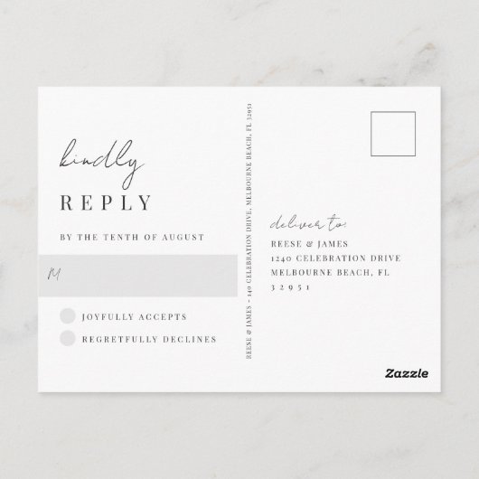 Modernes RSVP für handgeschriebene Hochzeiten in S Postkarte (Rückseite)