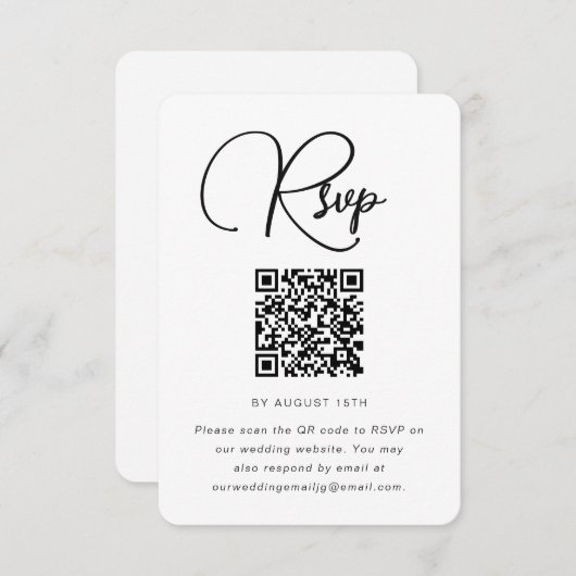 Modernes RSVP für Schwarz-Weiß-Hochzeiten mit QR-C (Vorne/Hinten)
