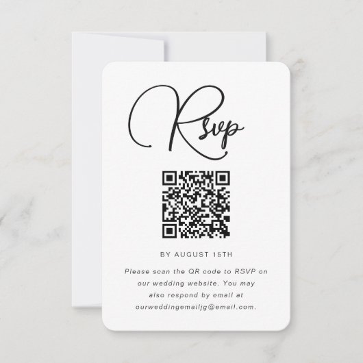 Modernes RSVP für Schwarz-Weiß-Hochzeiten mit QR-C (Vorderseite)