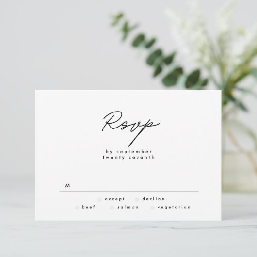 Modernes RSVP für Schwarz-Weiß-Text-Hochzeit (Stehend Vorderseite)