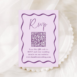 Modernes RSVP mit Lila Wavy Frame QR Code Begleitkarte