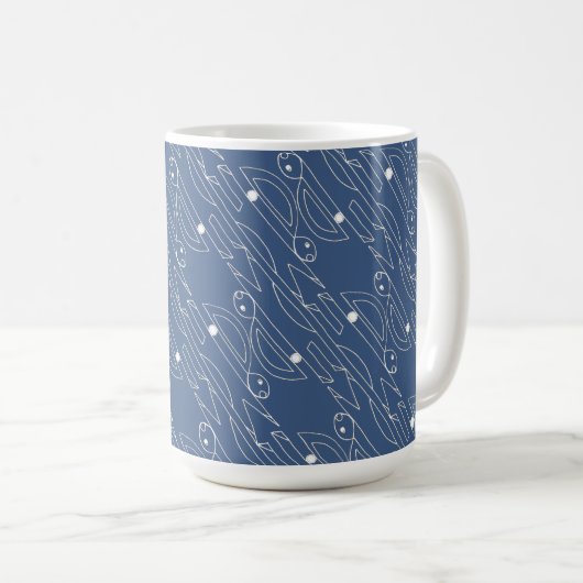 Modernes Running Rabbit Blue White einzigartig Kaffeetasse (VorderseiteRechts)