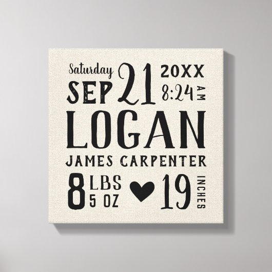 Modernes Rustikales Baby Birth Stats Kinderzimmer  Leinwanddruck (Vorderseite)