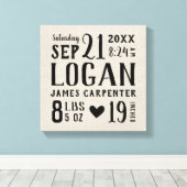 Modernes Rustikales Baby Birth Stats Kinderzimmer  Leinwanddruck (Insitu (Holzboden))