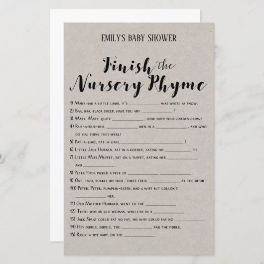 Modernes Rustikales Baby-Duschspiel (Vorne/Hinten)