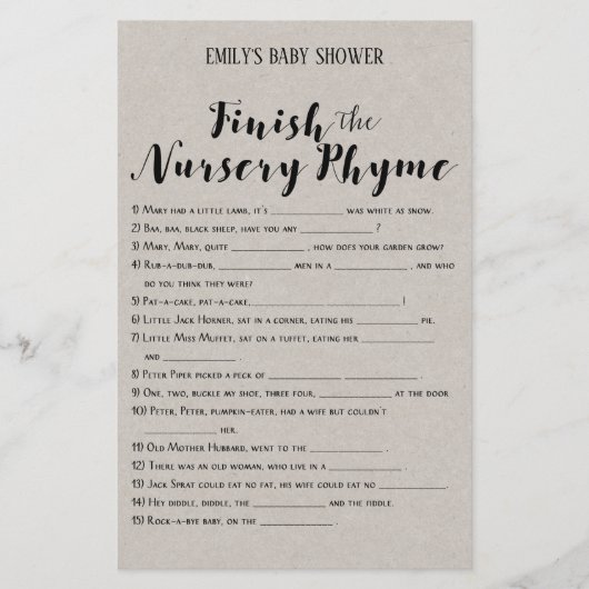 Modernes Rustikales Baby-Duschspiel (Vorderseite)