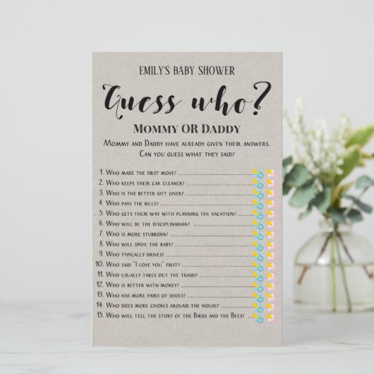 Modernes Rustikales Baby-Duschspiel (Stehend Vorderseite)