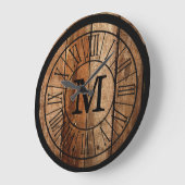 Modernes rustikales Bauernhaus Monogram Barnwood Große Wanduhr (Winkel)