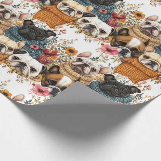 Modernes Rustikales Blumenmuster Mops Hunde Muster Geschenkpapier (Ecke)