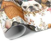 Modernes Rustikales Blumenmuster Mops Hunde Muster Geschenkpapier (Rolleneckpunkt)