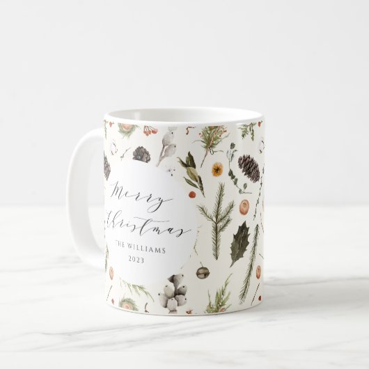 Modernes Rustikales Boho Weihnachten Botanisches B Kaffeetasse (Vorderseite Links)