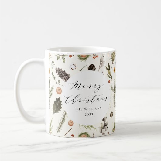 Modernes Rustikales Boho Weihnachten Botanisches B Kaffeetasse (Links)