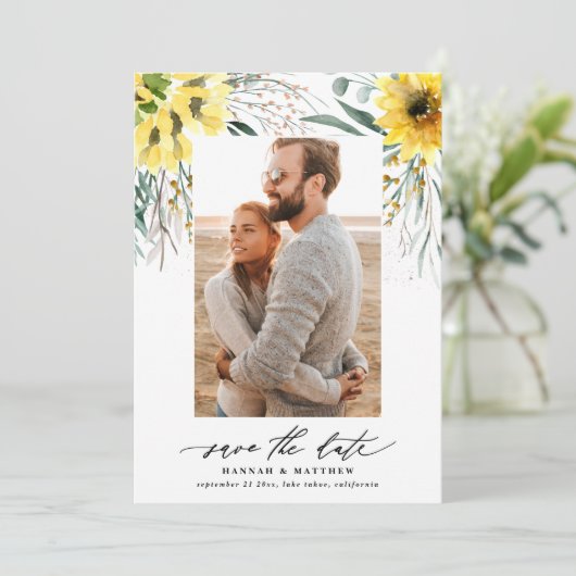 Modernes rustikales botanisches Eukalyptus-Sonnenb Save The Date (Stehend Vorderseite)