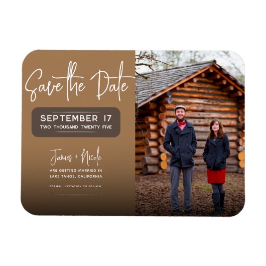 Modernes rustikales braunes Foto Save the Date Hoc Magnet (Horizontal)