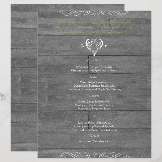 Modernes Rustikales Brautmenü (Vorne/Hinten)
