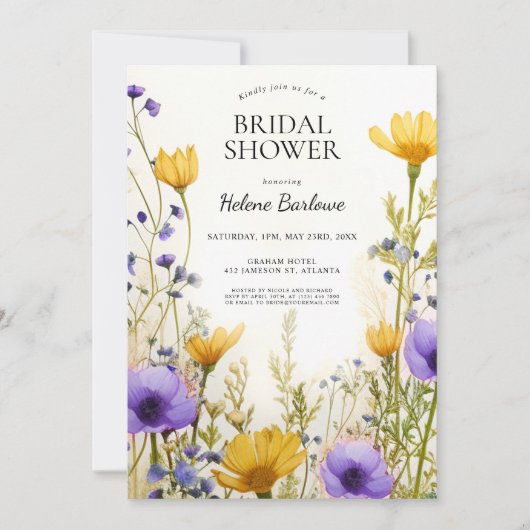 Modernes Rustikales Brautparty Elegante Wildblume Einladung (Vorderseite)