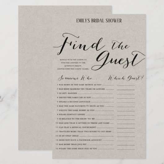 Modernes Rustikales Brautparty-Spiel (Vorne/Hinten)