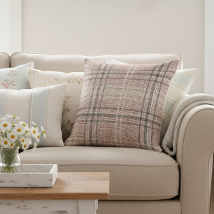 Modernes Rustikales Burlap Kariert Light Pink Kissen