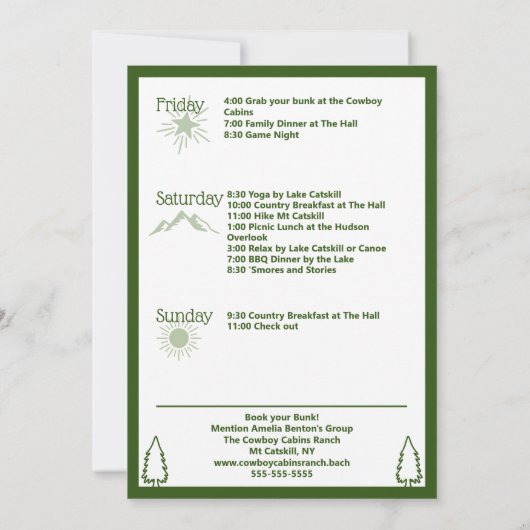 Modernes Rustikales Camp Bachelorette Einladung (Rückseite)