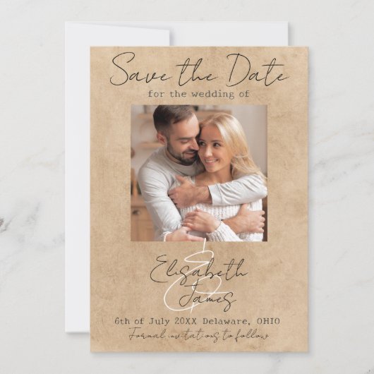 Modernes Rustikales, elegantes Script Weiß Grau Hi Save The Date (Vorderseite)