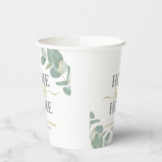 Modernes Rustikales Eukalyptus Zuhause Sweet Zuhau Pappbecher (Links)