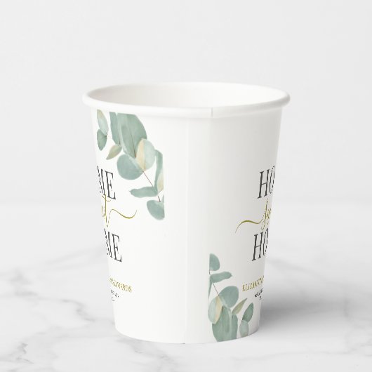 Modernes Rustikales Eukalyptus Zuhause Sweet Zuhau Pappbecher (Rechts)