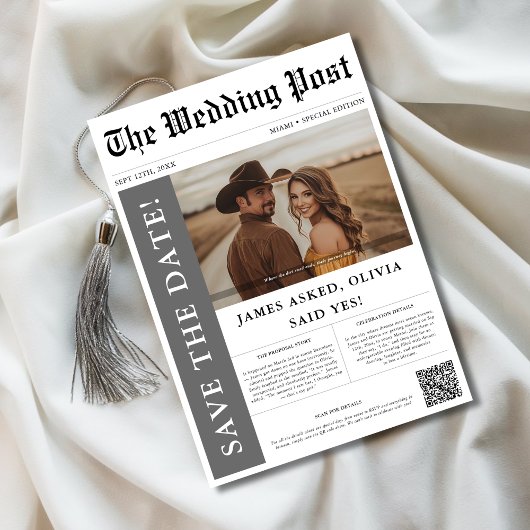 Modernes rustikales Foto Hochzeitspapier QR Code Save The Date