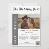 Modernes rustikales Foto Hochzeitspapier QR Code Save The Date (Vorderseite)