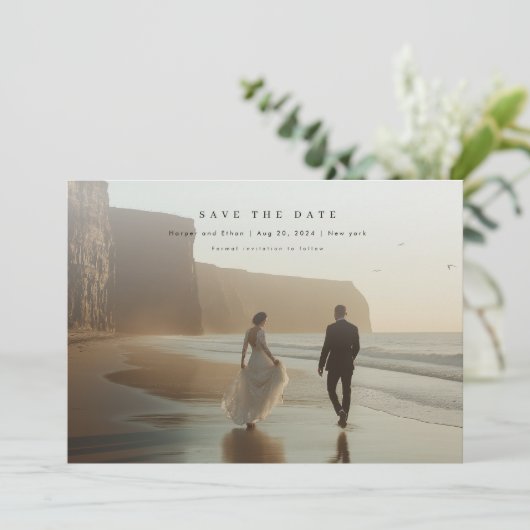 Modernes Rustikales Foto Qr Code Hochzeit Save The Date (Stehend Vorderseite)