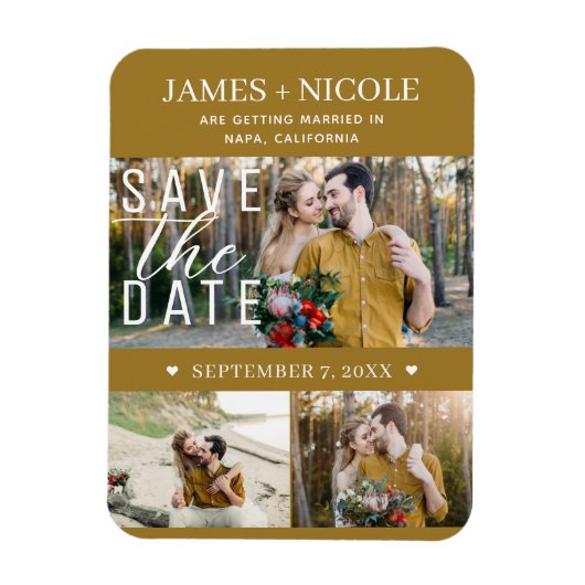Modernes Rustikales Gold Save the Date Hochzeit 3 Magnet (Vertikal)