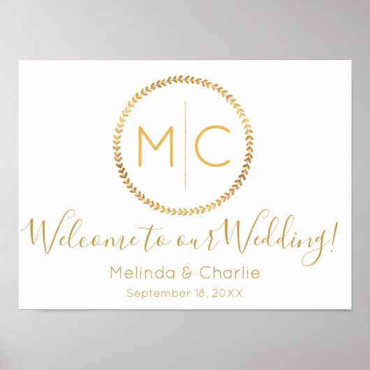 Modernes Rustikales Goldkranz-Hochzeitsmonogramm W Poster (Vorne)