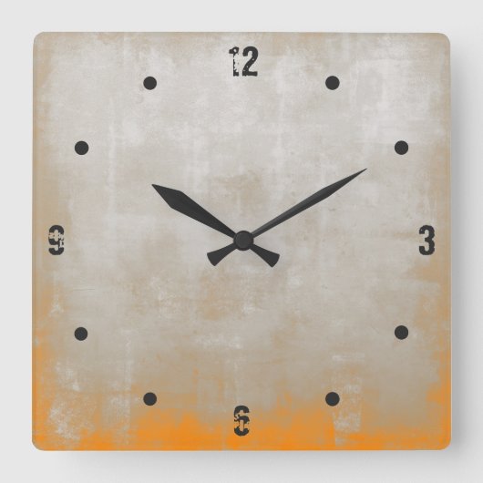 Modernes, rustikales, graues Orange-Abstrakt Quadratische Wanduhr (Vorderseite)