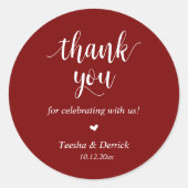 Modernes rustikales Hochzeitessen Danke für Ihre G Runder Aufkleber (Vorderseite)