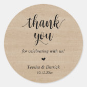 Modernes rustikales Hochzeitessen Danke für Ihre G Runder Aufkleber (Vorderseite)