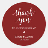 Modernes rustikales Hochzeitessen Danke für Ihre G Runder Aufkleber (Vorderseite)