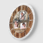 Modernes rustikales Holz 3 Foto Runde Wanduhr (Winkel)