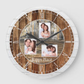 Modernes rustikales Holz 3 Foto Runde Wanduhr (Vorderseite)
