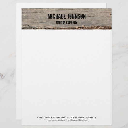 Modernes Rustikales Holz Briefkopf (Vorne/Hinten)